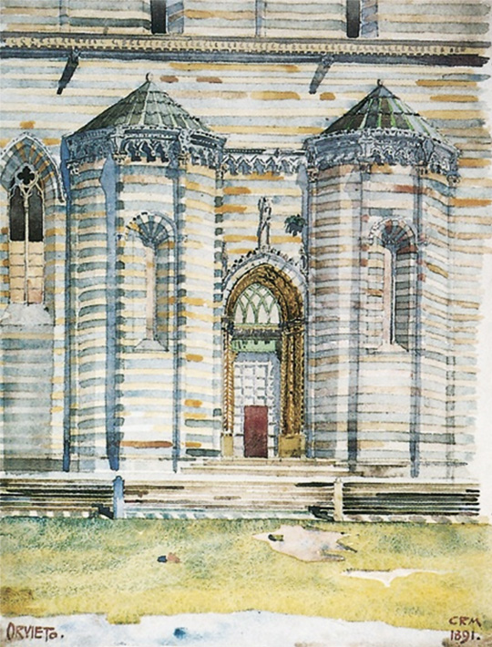 Orvieto Katedrali, 1891'de İtalya turu sırasında Mackintosh'un yaptığı suluboya.