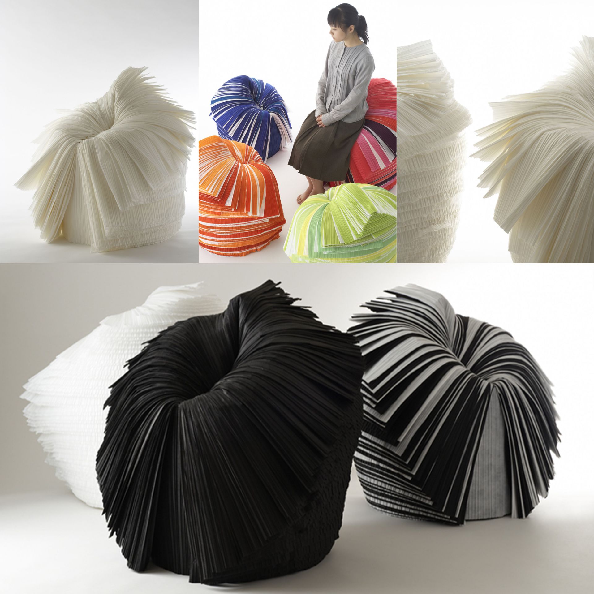 Nendo - Cabbage Chair - Lahana sandalye Pleated Paper, pileli kumaş, kolaj