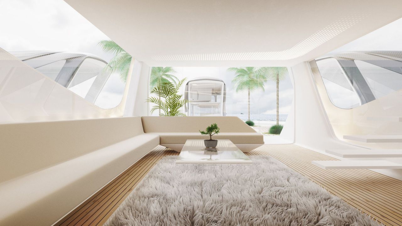Mobil tekne ev fütüristik tasarımı iç mekan