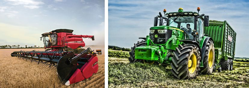 Solda, international harvester tarım aracı; Sağda, John Deere Traktör