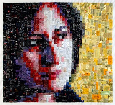 Sabire Susuz, İsimsiz(Detay), 100x100 cm, saten kumaş üzerine tekstil etiket, 2006.